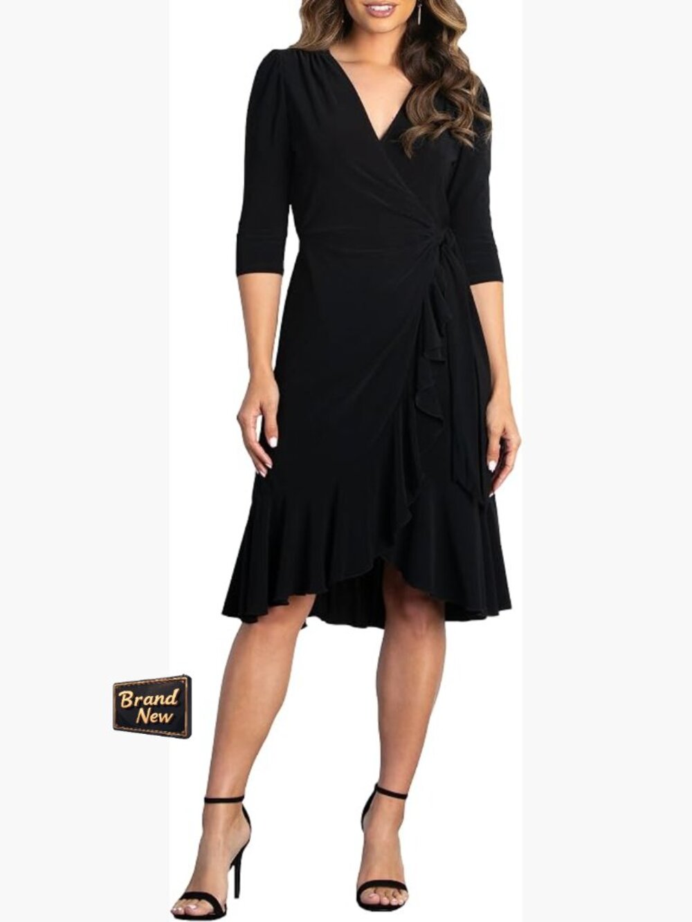 Plus Size Whimsy Ruffled Midi Wrap Dress Cocktail Work Sleeves
